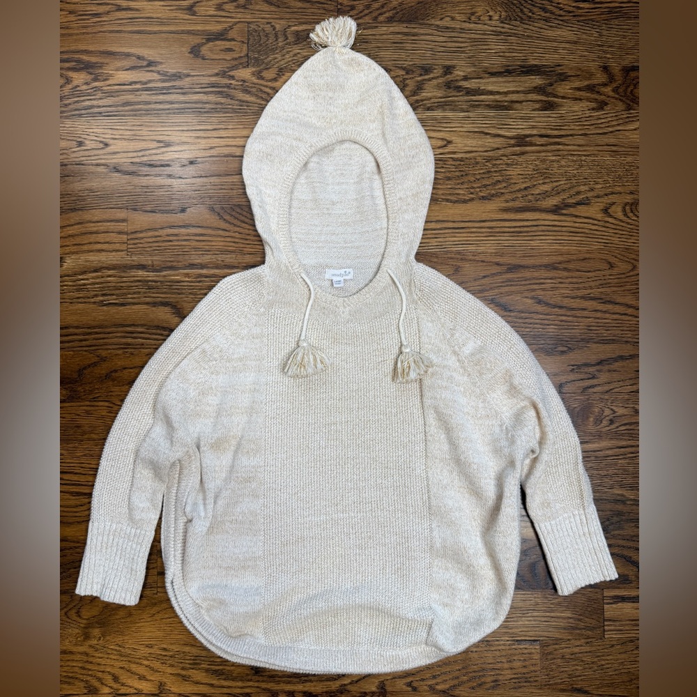 Mudpie Girls Lurex Cream/Gold Metallic Knit Hooded Poncho Sweater 4T-5T